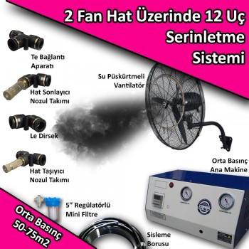 2 Fan 12 Uç Açık Alan Soğutma Serinletme Sistemi Orta Basınç 0-50m2 No:VS1