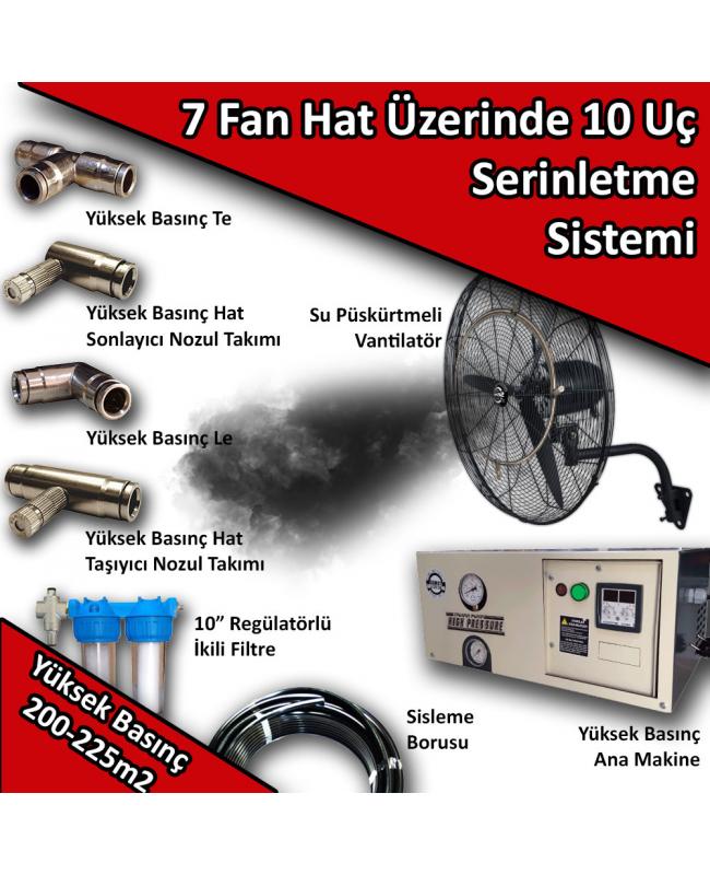 7 Fan 10 Uçlu Açık Alan Soğutma Serinletme Sistemi Yüksek Basınç 200-225m2 No:VS21