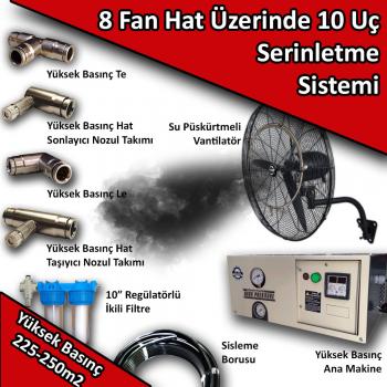 8 Fan 10 Uçlu Açık Alan Soğutma Serinletme Sistemi Yüksek Basınç 225-250m2 No:VS22