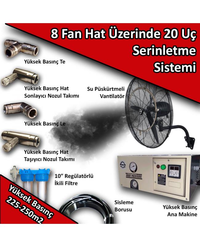 8 Fan 20 Uçlu Açık Alan Soğutma Serinletme Sistemi Yüksek Basınç 225-250m2 No:VS23